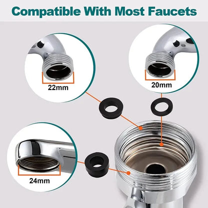 AquaTwist™ 1080° Rotating Faucet Sprayer – Universal Metal Tap Extender with Aerator Nozzle & 22/24mm Adaptor