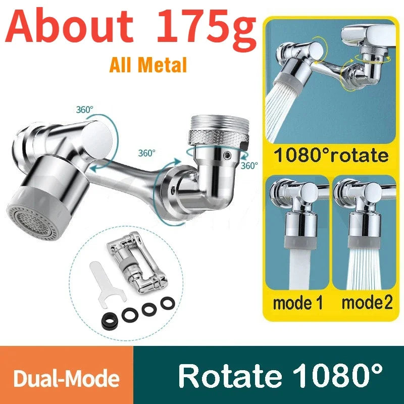 AquaTwist™ 1080° Rotating Faucet Sprayer – Universal Metal Tap Extender with Aerator Nozzle & 22/24mm Adaptor