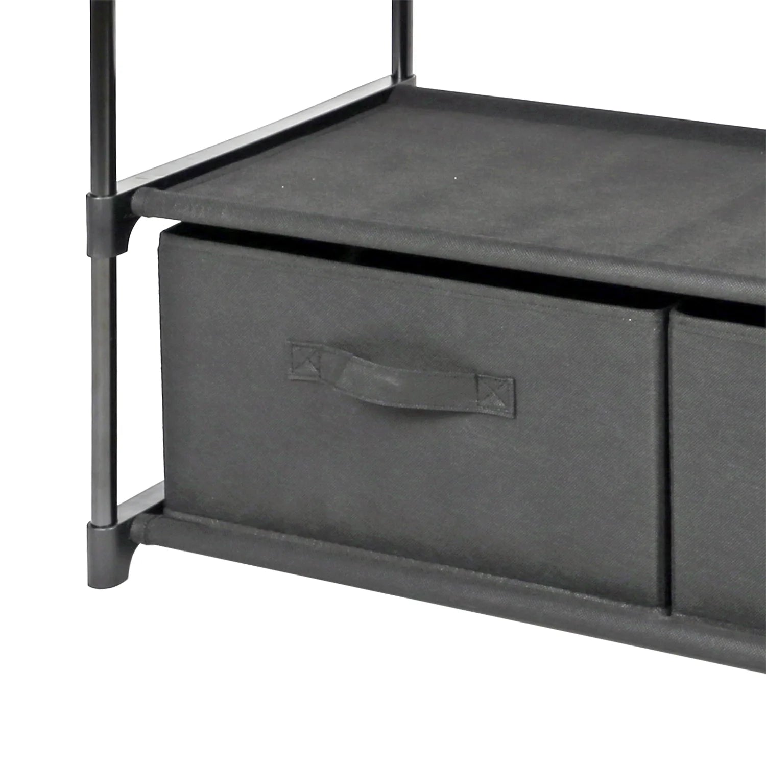 4 Shelf Closet Storage Organizer for Clothes with 2 Fabric Bins, Black, Metal Frame